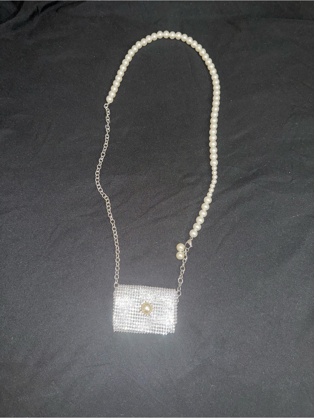 Pearl-Beaded Rhinestone Mini Purse Necklace